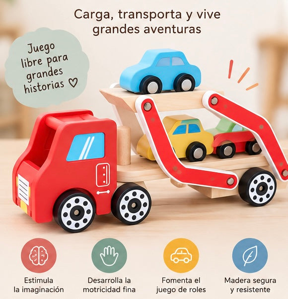 Camión de autos de madera